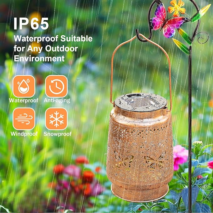 Butterfly Solar Lanterns Outdoor with Shepherd Hook Birthday Gift Mothers Day Gift for Women Mom Grandma Wife Daughter Waterproof LED Hanging Lights Decor for Yard Garden Patio Porch Lawn Tabletop