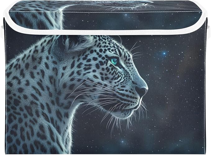 Storage Cube with Lid Night Leopard Print 16.5×12.6×11.8 IN Collapsible Large Capacity Foldable Storage Basket Bin Organizer