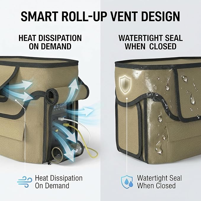 Power Station Waterproof Case Compatible with EF ECOFLOW DELTA 2 MAX Portable Case Crafted from 1680D Heavy-Duty Marine Canvas Roll-Up Side Vent Design