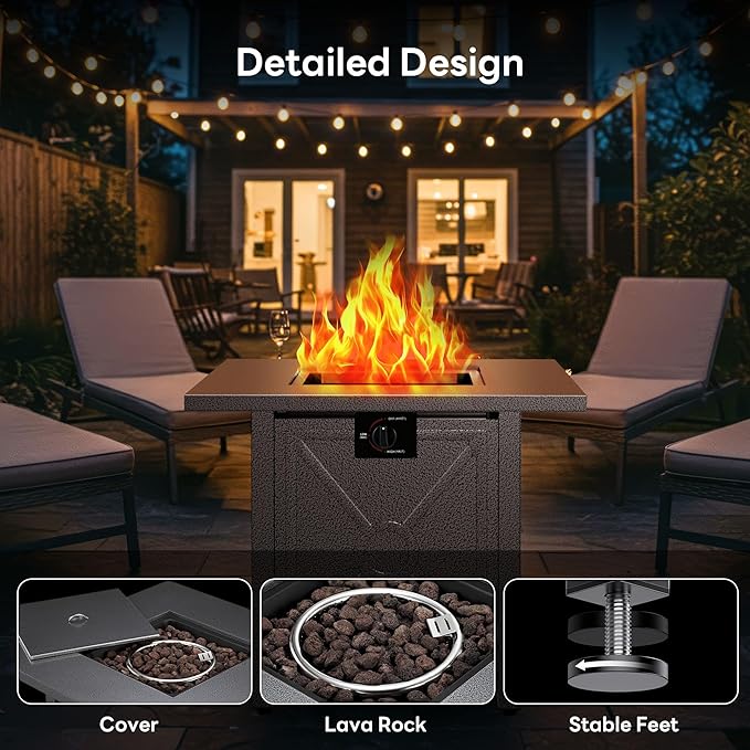 Electactic 28 Inch Propane Fire Pit 3-in-1 Multi-Use Outdoor Fire Pit Table 50000 BTU Steel Gas Fire Pit with Lid &amp Lava Rock Add Warmth and Ambience for Patio Deck Garden Outdoor Gatherings