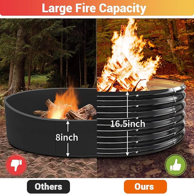 48 Inch Large Outdoor Fire Pit Ring17 Taller Heavy Duty High Heat Resistant Wood Burning Firepit for OutsideGalvanized Steel Outdoor Fireplace &amp Fire Pits Bowl for Backyard Bonfire PatioCamp
