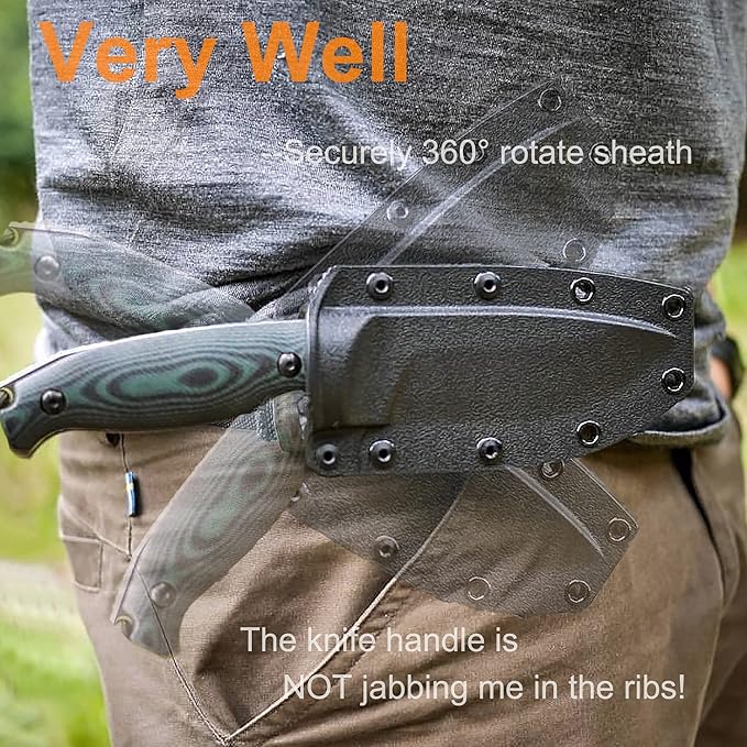 Ruike Camping Small Fixed Blade Knife with Sheath 360 Rotate 14c28n Tactical Full-tang Large Big Stainless SteelHunting Survival Bushcraft Top Hiking ToolMen EDC Outdoor Belt Hidden Horizontal Case