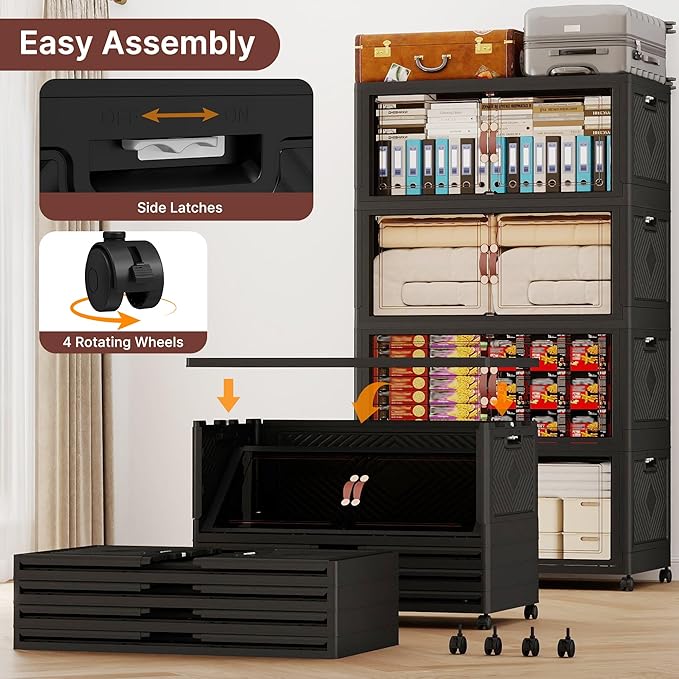 468QT Extra Large Stackable Storage Bins with Lids &amp Wheels &amp Door 117Gal Foldable Collapsible Closet Organizers Plastic containers drawers for bedroom Dorm
