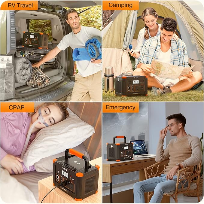 Portable Power Station 500W(Peak 1000W) 519Wh Outdoor Solar Generator Backup Battery Pack with 2 110V AC Outlets 500W 10-Port Powerhouse for RV/Van Camping Fishing Climbing Road Trip Home Emergency