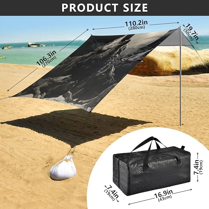 ALAZA Flock of Wolves at Night The Leader Howls to The Moon Beach Tent Sun Shelter Portable Canopy Sunshade for Outdoor Camping Picnics Backyard Fun 10x9 ft