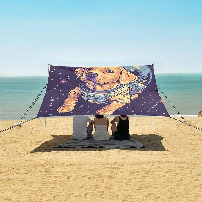 ALAZA Funny Cute Space Labrador Beach Tent Sun Shelter Portable Canopy Sunshade for Outdoor Camping Picnics Backyard Fun 10x9 ft