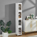 65 Narrow Tall Plastic Foldable Storage Bins 4 Tier Stackable Container Organizer Set with Window Wheels White Rolling Stacking