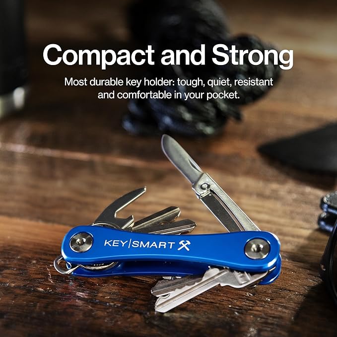 KeySmart Rugged - Multitool Key Holder for Keychain w/Bottle Opener and Pocket Clip Key Organizer for Key Chain EDC Keychains Key Ring for Car Fobs Key Chains Expandable (Up to 14 Keys Blue)