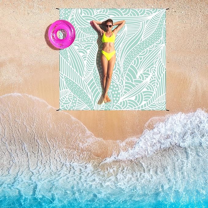 Beach Blanket Waterproof Sandproof Beach Mat 79 X 83/10'x9'for 2-8 Adults Quick Drying Outdoor Picnic Mat Beach Accessories for Travel Camping Hiking
