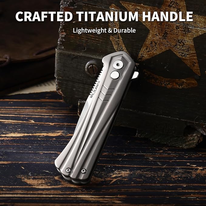 Small EDC Pocket Knife for Men &amp Women - 3 Drop Point D2 Blade Titanium Handle with Button Lock &amp Pocket Clip | Small Slim Cool Folding Knife for Daily Carry Camping Hiking &amp Outdoor Us