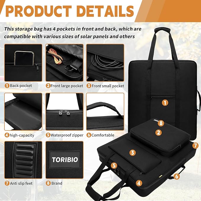 TORIBIO Solar Panel Travel Bag Padded Portable Solar Panel Storage Bag Compatible with Jackery SolarSaga 100W Water-resistant Protective Carrying Pocket Case for Outdoor Camping Travel