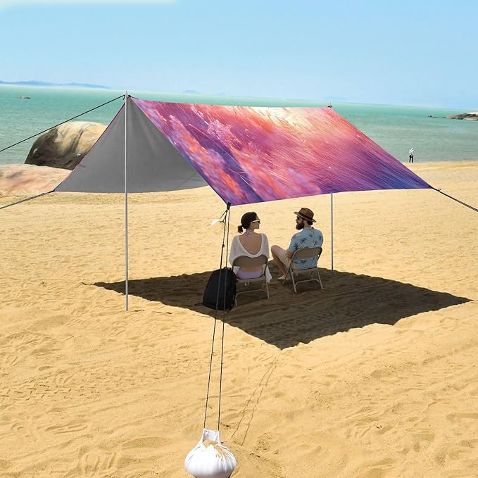 Meadow Pink Landscape Beach Tent Sun Shelter Set UPF50+ UV Protection 10.5 x 9.19 FT Camping Shade Canopy with Sandbags Sand Anchors Carrying Bag and Others