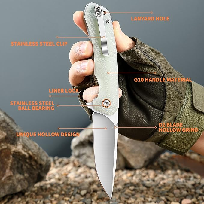 Pocket for Men Knife D2 Steel &amp G10 Handle 3.54 Blade Length Pocket Knives With Clip &amp Folding Knives - EDC Camping Fishing Outdoor Jade