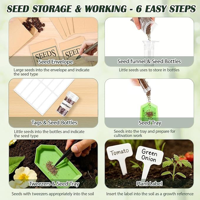 Bamboo Seed Storage Organizer Large Garden Seed Organizer with Lid &amp Safety Lock &amp Handles Seed Box Storage Organizer Includes Seed Envelopes and Labels etc Great Gifts Gardening Kit (Wood)