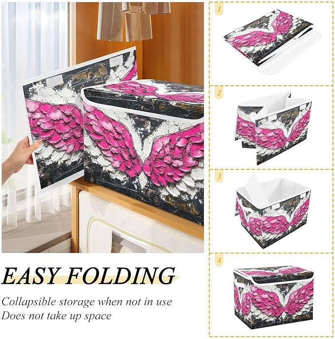 Storage Cube with Lid Wings Pastel Print 16.5×12.6×11.8 IN Collapsible Large Capacity Foldable Storage Basket Bin Organizer