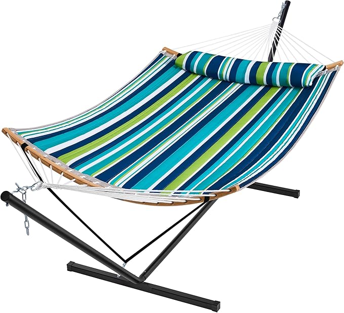 SUPERJARE Hammock with Stand 2 Person Heavy Duty Hammock with Padded Cotton Detachable Pillow &amp Strong Curved-Bar &amp Portable Carrying Bag Perfect for Outdoor &amp Indoor - Dark Cyan