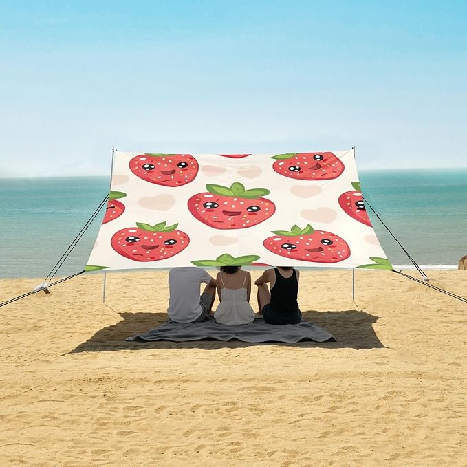 ALAZA Cute Strawberry Fruit Abstract Beach Tent Sun Shelter Portable Canopy Sunshade for Outdoor Camping Picnics Backyard Fun 10x9 ft