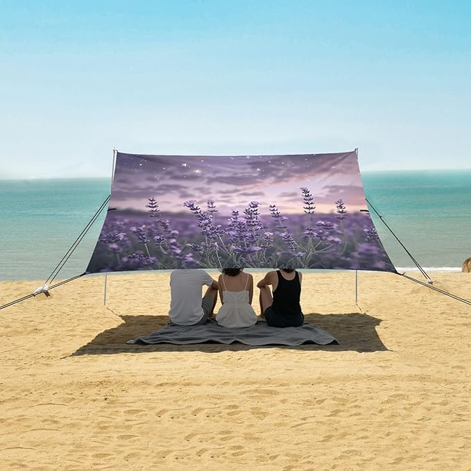 ALAZA Lavender Stars Sky Beach Tent Sun Shelter Portable Canopy Sunshade for Outdoor Camping Picnics Backyard Fun 10x9 ft