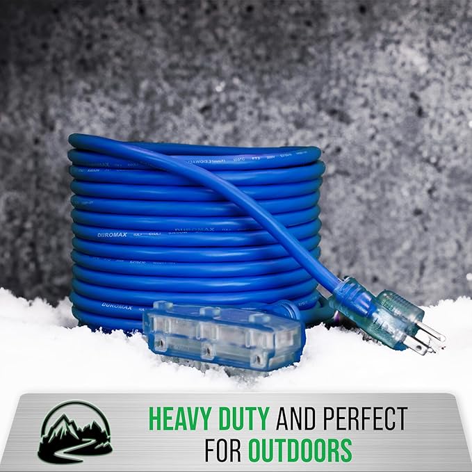 DuroMax XPX10100C Heavy Duty SJEOOW 100-Foot 10 Gauge Blue Triple Tap Lighted Extension Power Cord