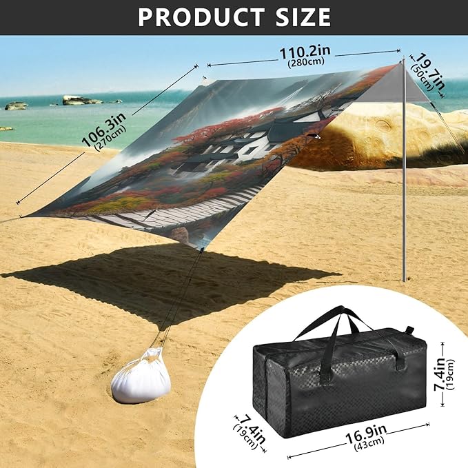 Beach Canopy with Windproof Ropes &amp Sandbags Beach Tent Sun Shade Sun Shelter for Camping Trips Fishing Backyard Fun or Picnics Landscape