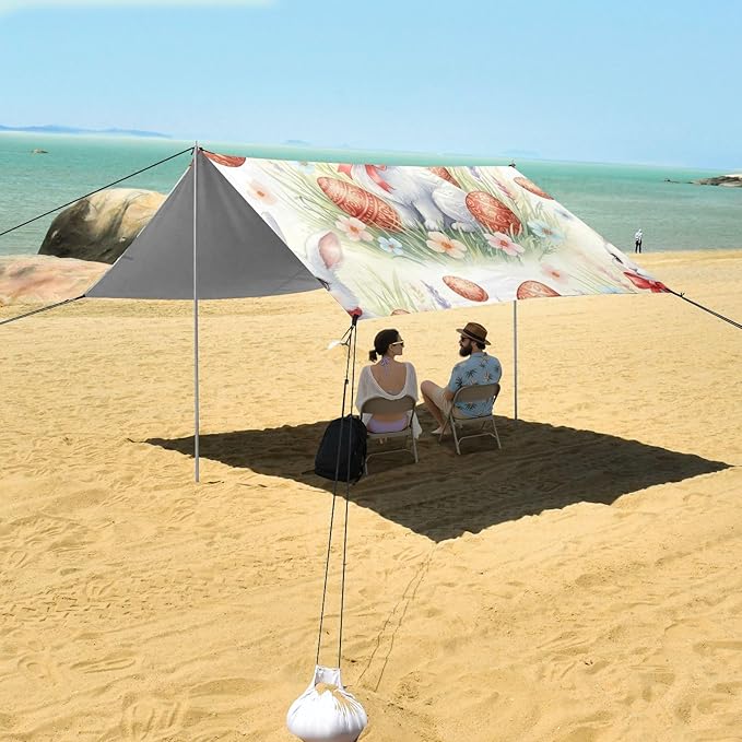 xigua Easter Bunny Beach Tent Sun Shelter with Carrying Bag - Silver Coated Oxford Fabric Beach Canopy for Beach Camping Fishing - Includes Windproof Ropes Sandbags &amp Stakes