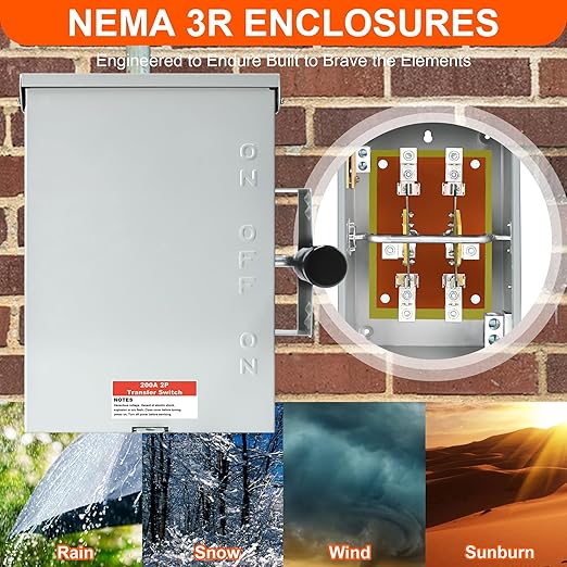 200 Amp Generator Transfer Switch 120/240V 48000W Manual Transfer Switch for Home Generator with Neutral Terminal for Outdoor and Indoor Multiple Security Protections (200A-2 Pole)