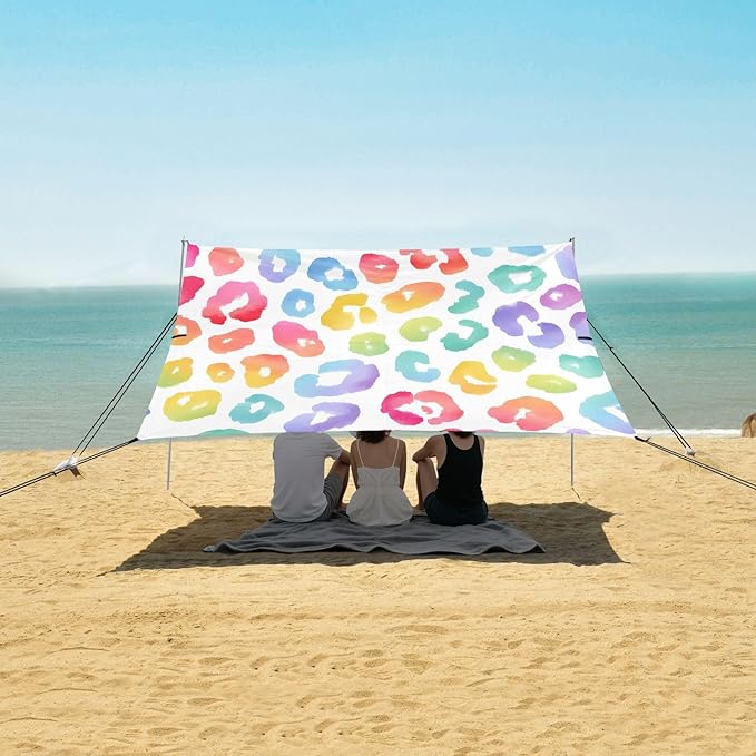 ALAZA Pastel Rainbow Leopard Spots Print on A White Background Watercolour Vector Pattern Beach Tent Sun Shelter Portable Canopy Sunshade for Outdoor Camping Picnics Backyard Fun 10x9 ft