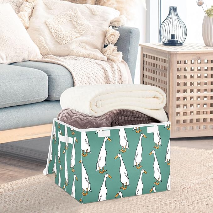 Storage Box Cute Duck Closet Storage Bins with Lids Foldable Oxford Fabric Storage Box for Home Bedroom Closet Office (16.5x12.6x11.8 in)