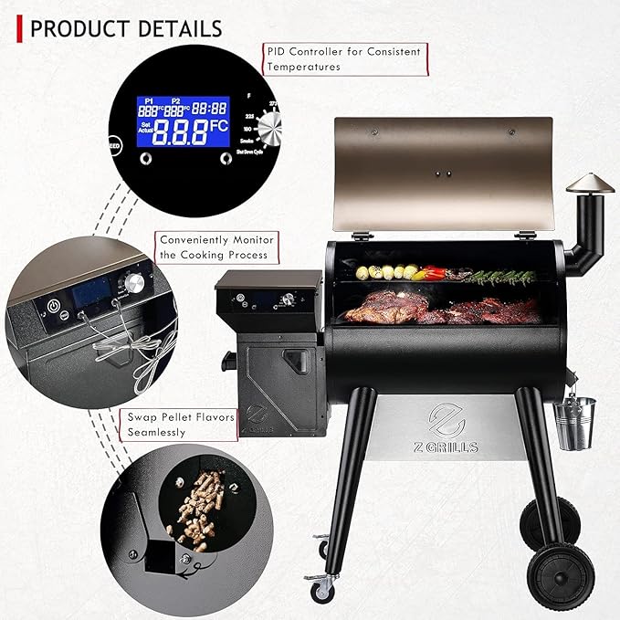 Z GRILLS 2025 Upgrade 8-in-1 Electric Wood Pellet Grill &amp Smoker with PID V3.0 Controller LCD 697 Sq InMeat Probes Easy Hopper Clean-out &amp Grill Cover