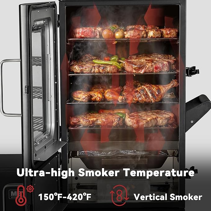 Vertical Electric Pellet Smoker with Cover &amp Meat Probe 4-Rack Digital BBQ Electric Smokers 616 Sq.in LED Temperature Control Ribs Brisket Chicken