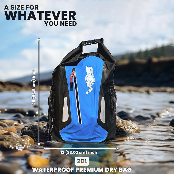 VOS Waterproof Premium Dry Bag | All-purpose Lightweight Dry Storage Backpack for Travel Swimming Boating Kayaking Camping Beach (Blue/Black)