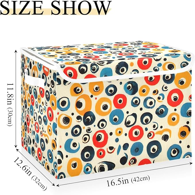 Colorful Dots Storage Cube Bins Basket with Lid Collapsible Flip-top Fabric with Handle for Home Bedroom Closet Office 16.5×12.6×11.8 in