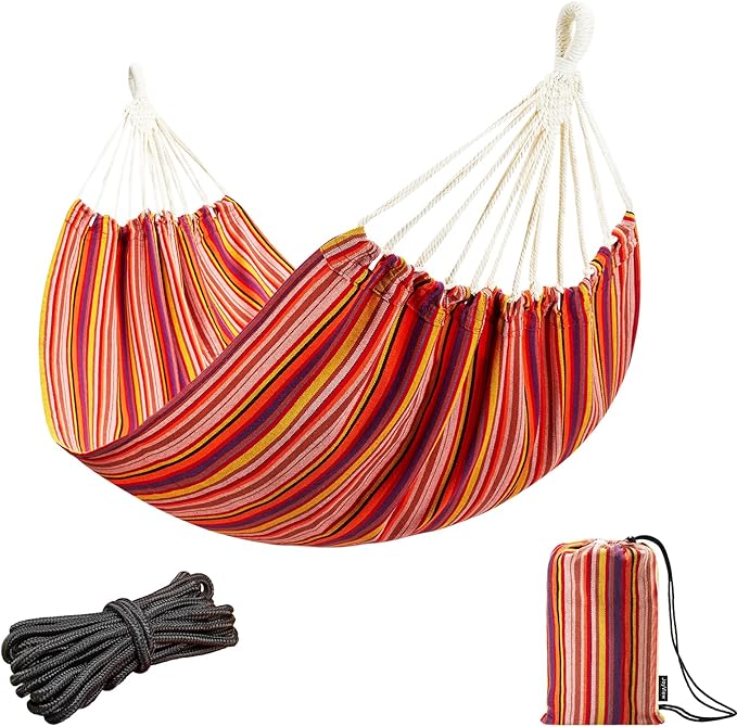 JoyView Brazilian Hammock for Single Preson Portable Hammock with Hanging Ropes &amp Carry Bag Large 78.8x39.4” for Patio 300LBS Capacity Perfect for Outdoor/Indoor - Red Stripe