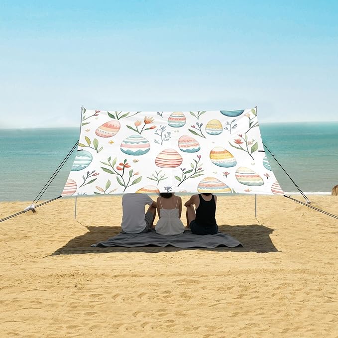 Watercolor Easter Eggs Beach Tent Sun Shelter Set UPF50+ UV Protection 10.5 x 9.19 FT Camping Shade Canopy with Sandbags Sand Anchors Carrying Bag and Others