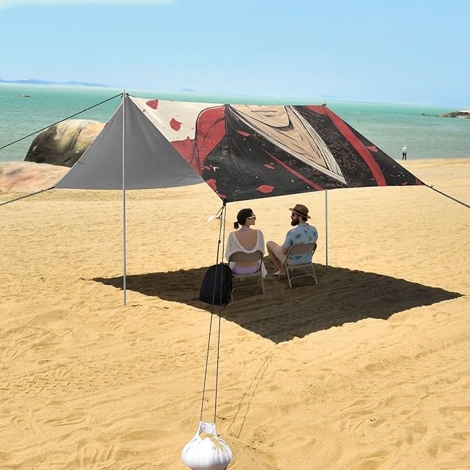 Game Anime Japanese Man Stable Beach Tent UPF50+ Waterproof Portable Sun Shelter with Sand Pockets for Backyard and Camping