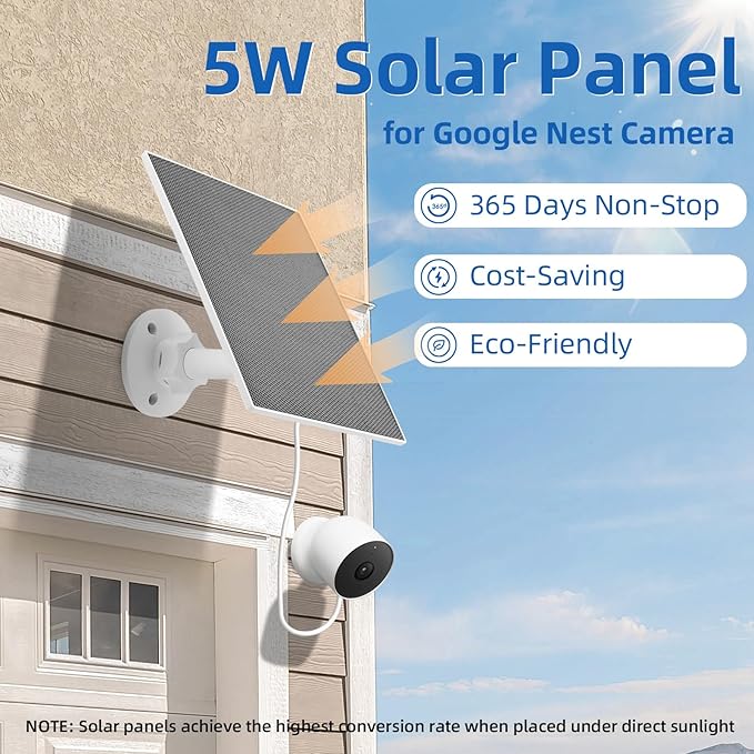 Solar Panel for Google Nest Camera Outdoor &amp Indoor(Battery Version)5V 5W Solar Panel Charger with 13Ft/4m Charging CableIP65 Waterproof Includes Adjustable Wall Mount3 Pack