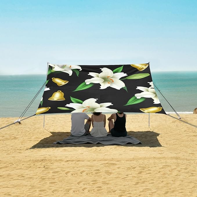 Beach Canopy with Windproof Ropes &amp Sandbags Beach Tent Sun Shade Sun Shelter for Camping Trips Fishing Backyard Fun or Picnics Lily