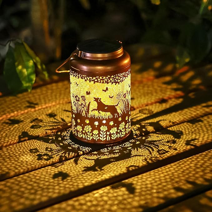 Mothers Day Gifts Dog Solar Lanterns Outdoor Waterproof Garden Decor Solar Lights Gifts for Women Men Mom Hanging Lantern LED Light Metal Dog Decoration Outside for YardLawnPorchPatioTabletop