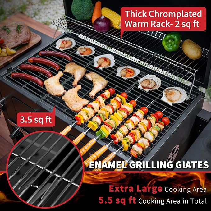 Kenadne Charcoal Grill Outdoor BBQ Grill Extra Large Cooking Area 794 Square Inches with Two Individual &amp Adjustable Charcoal Tray Foldable Side Tables for Outdoor Cooking grill Backyard