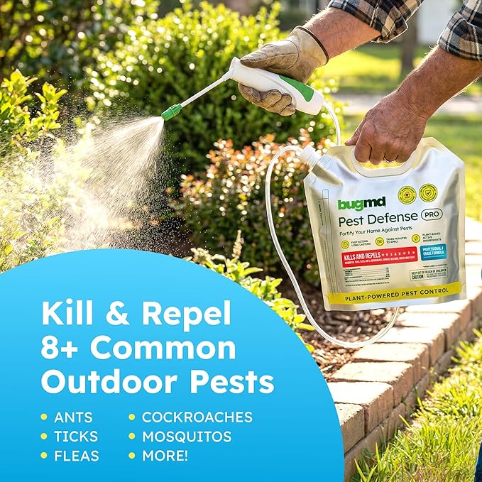 BugMD Pest Defense Pro Peppermint Oil Bug Spray &amp Mosquito Repellent Outdoor Patio - Ant Killer &amp Tick Spray for Yard | Plant Powered Electric Sprayer Wand Kit