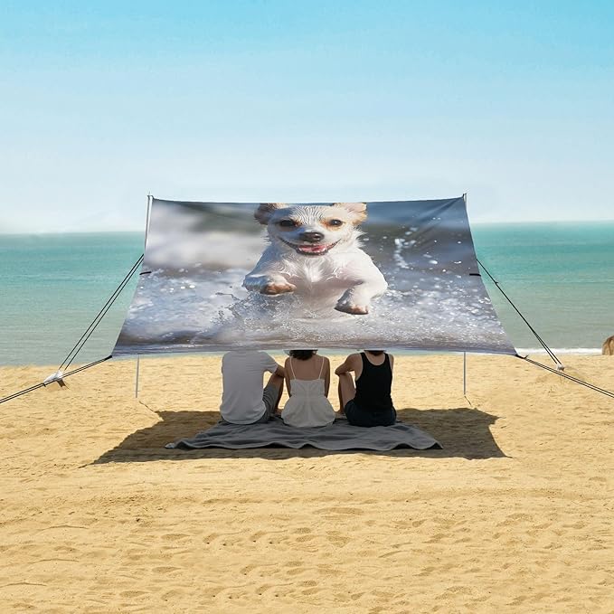 ALAZA Puppy Run at The Beach Beach Tent Sun Shelter Portable Canopy Sunshade for Outdoor Camping Picnics Backyard Fun 10x9 ft