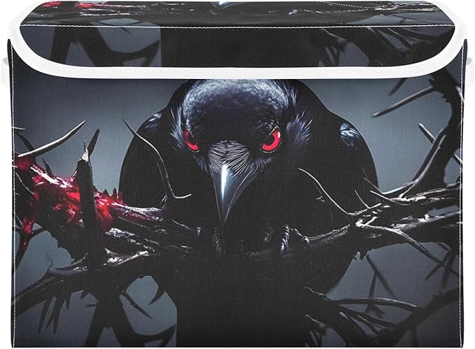 Gothic Raven Large Storage Bins with Lid Foldable Storage Boxes Fabric Baskets with Flip-Top Lid for Home Office 16.5” x 12.6” x 11.8”