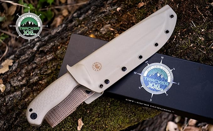 Off-Grid Knives - TRACKER-XXL Fixed Blade Knife Cryo D2 Blade Steel G10 Scales Kydex Sheath OG Lo-Pro Belt Attachment Chopping Camping Bushcraft Hunting Survival (Coyote)