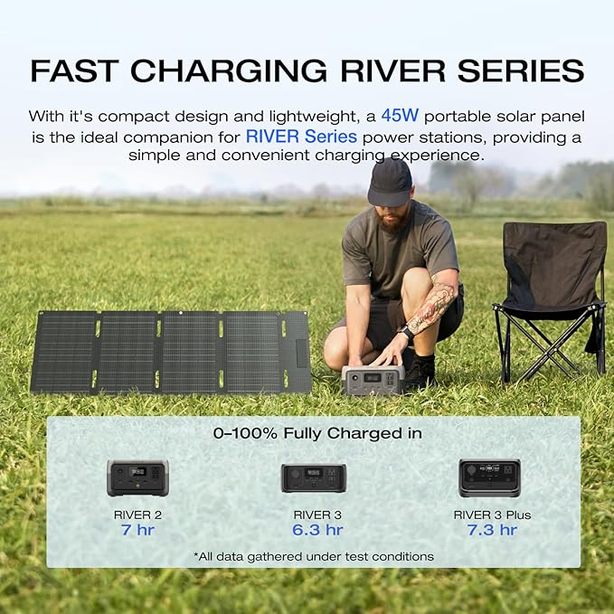 EF ECOFLOW Portable Power Station RIVER 2 with 45W Solar Panel 256Wh LiFePO4 Battery/ 1 Hour Fast Charging Up to 600W Output Solar Generator for Outdoor Camping/RVs/Home Use