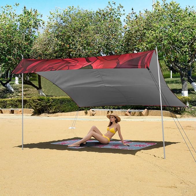 ALAZA Roses Seamless Beach Tent Sun Shelter Portable Canopy Sunshade for Outdoor Camping Picnics Backyard Fun 10x9 ft