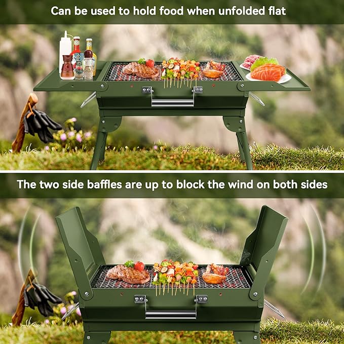 Portable Charcoal Grill Foldable Grills BBQ Grill Charcoal Small Grill for Travel Camping Outdoor Cooking Backyard Hiking Patio Garden Picnics Green