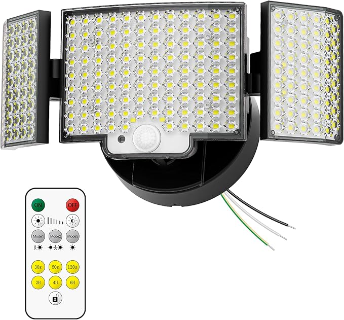 Motion Sensor Outdoor Light Hardwired 45W 7500LM Security Flood Lights Motion Detector Dusk to Dawn Light IP65 Waterproof 220 LEDs Floodlight with Remote Control for Garage Yard Porch