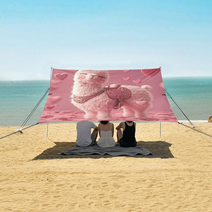 ALAZA Pink Llamaromantic with Heart Beach Tent Sun Shelter Portable Canopy Sunshade for Outdoor Camping Picnics Backyard Fun 10x9 ft