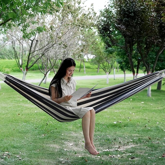 INNO STAGE Brazilian Hammock with Tree Straps - Cotton Hammocks Portable Hammock with Carry Bag for Backyard Porch Outdoor and Indoor Use