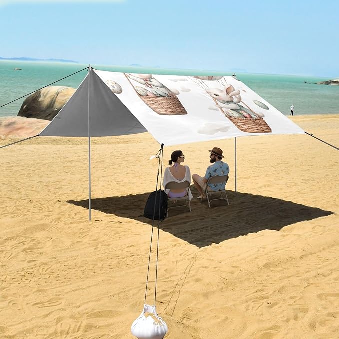 ALAZA Easter Bunnies Baskets Easter Eggs Hot Air Balloons Beach Tent Sun Shelter Portable Canopy Sunshade for Outdoor Camping Picnics Backyard Fun 10x9 ft
